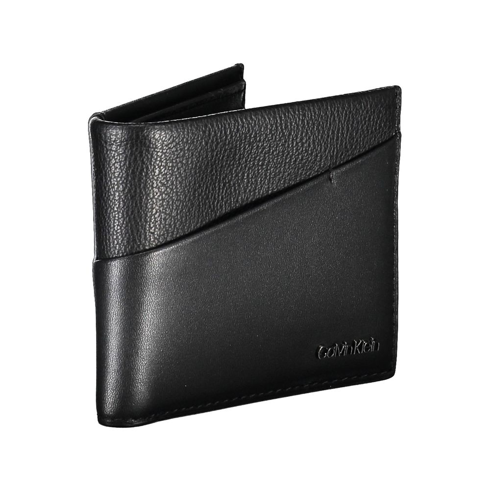 Calvin Klein black polyester men's wallet with multiple card slots and a sleek, minimalist design.