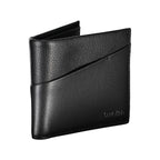 Calvin Klein black polyester men's wallet with multiple card slots and a sleek, minimalist design.