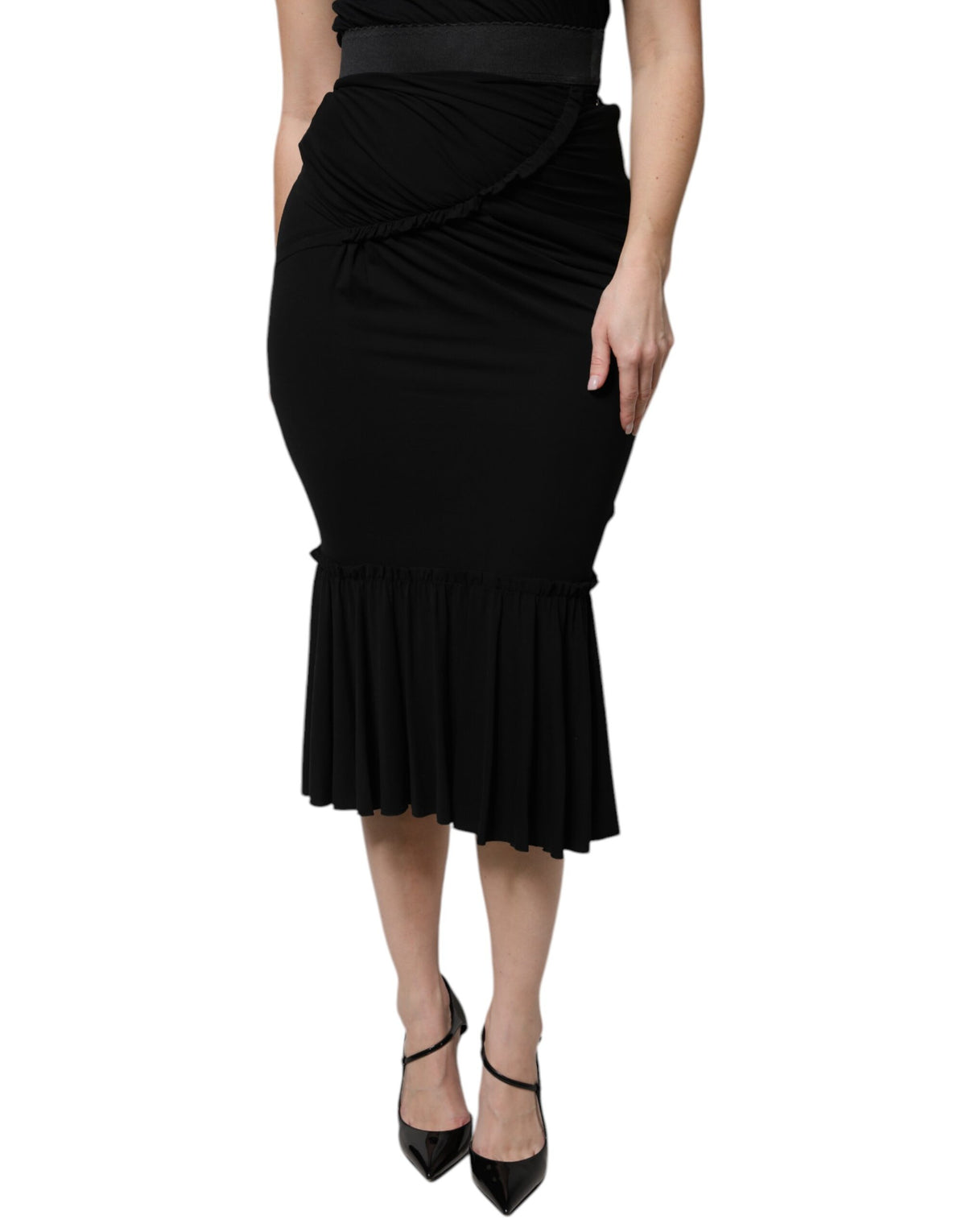 Dolce & Gabbana Black Mermaid Cut High Waist Midi Skirt - Eljoys Fashion 