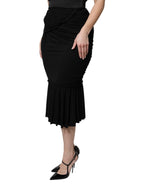Dolce & Gabbana Black Mermaid Cut High Waist Midi Skirt - Eljoys Fashion 