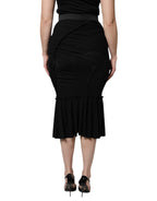 Dolce & Gabbana Black Mermaid Cut High Waist Midi Skirt - Eljoys Fashion 