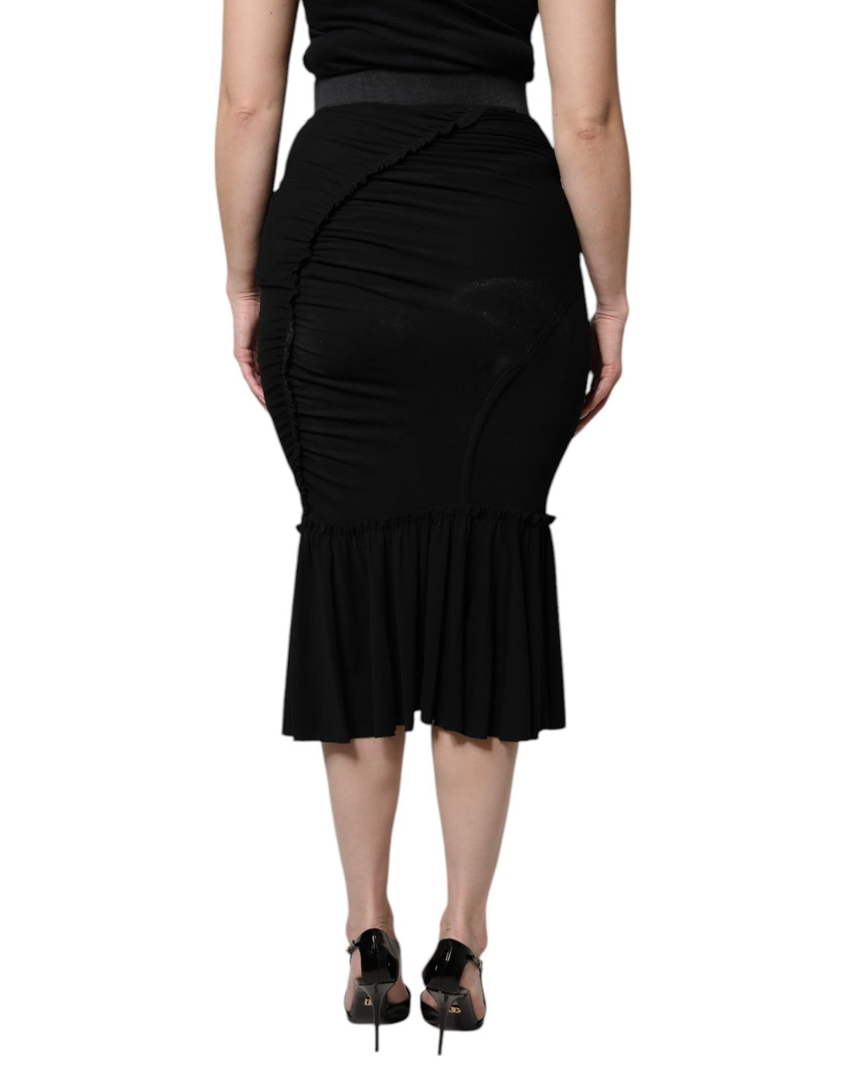 Dolce & Gabbana Black Mermaid Cut High Waist Midi Skirt - Eljoys Fashion 