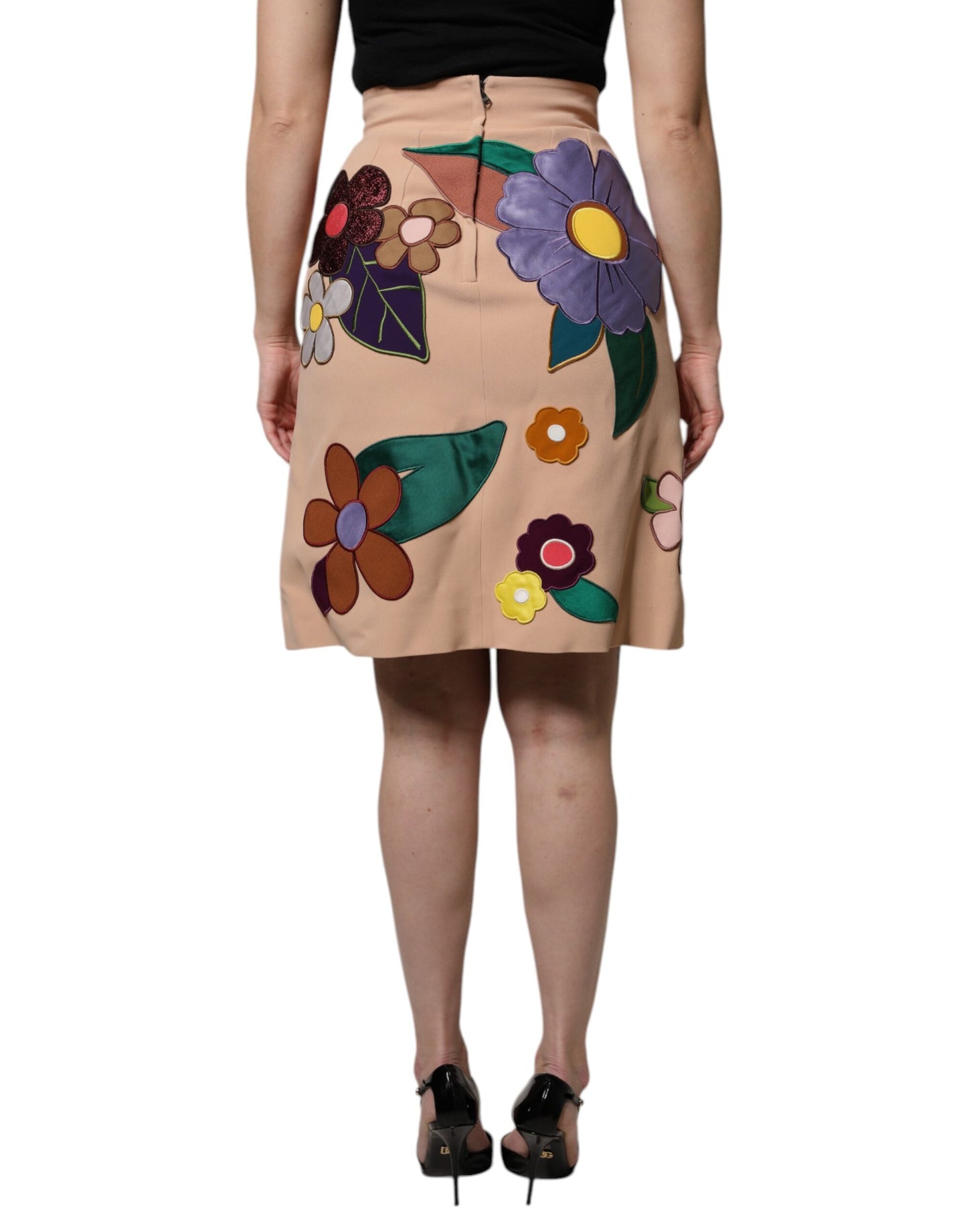 Dolce & Gabbana Beige Floral High Waist Pencil Cut Skirt Dolce & Gabbana