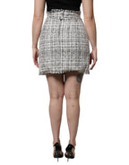 Dolce & Gabbana White Black High Waist Tartan Tweed Mini Skirt - Eljoys Fashion 
