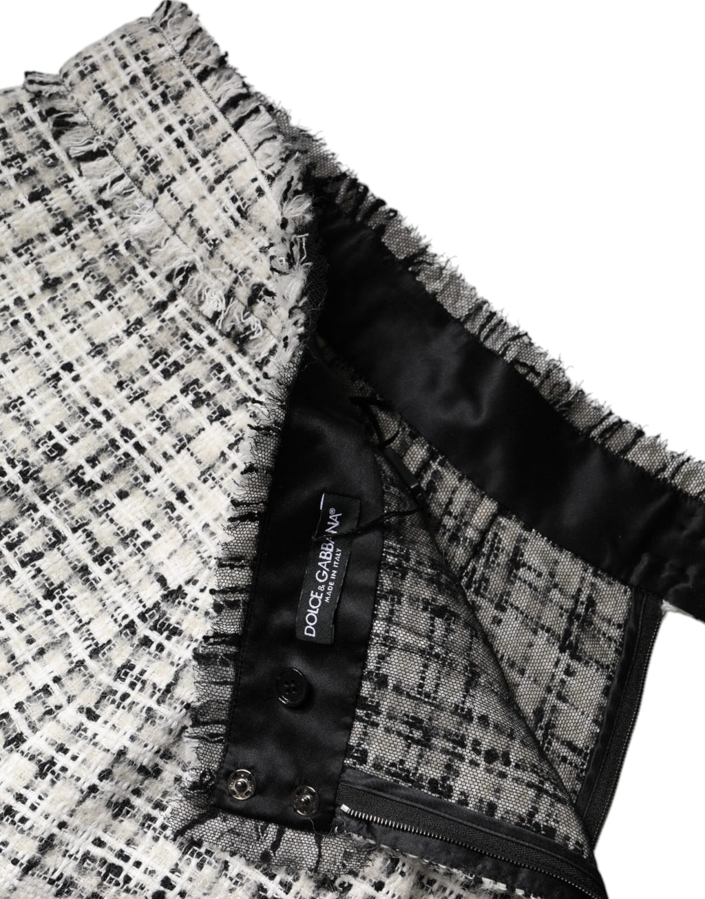 Dolce & Gabbana White Black High Waist Tartan Tweed Mini Skirt - Eljoys Fashion 