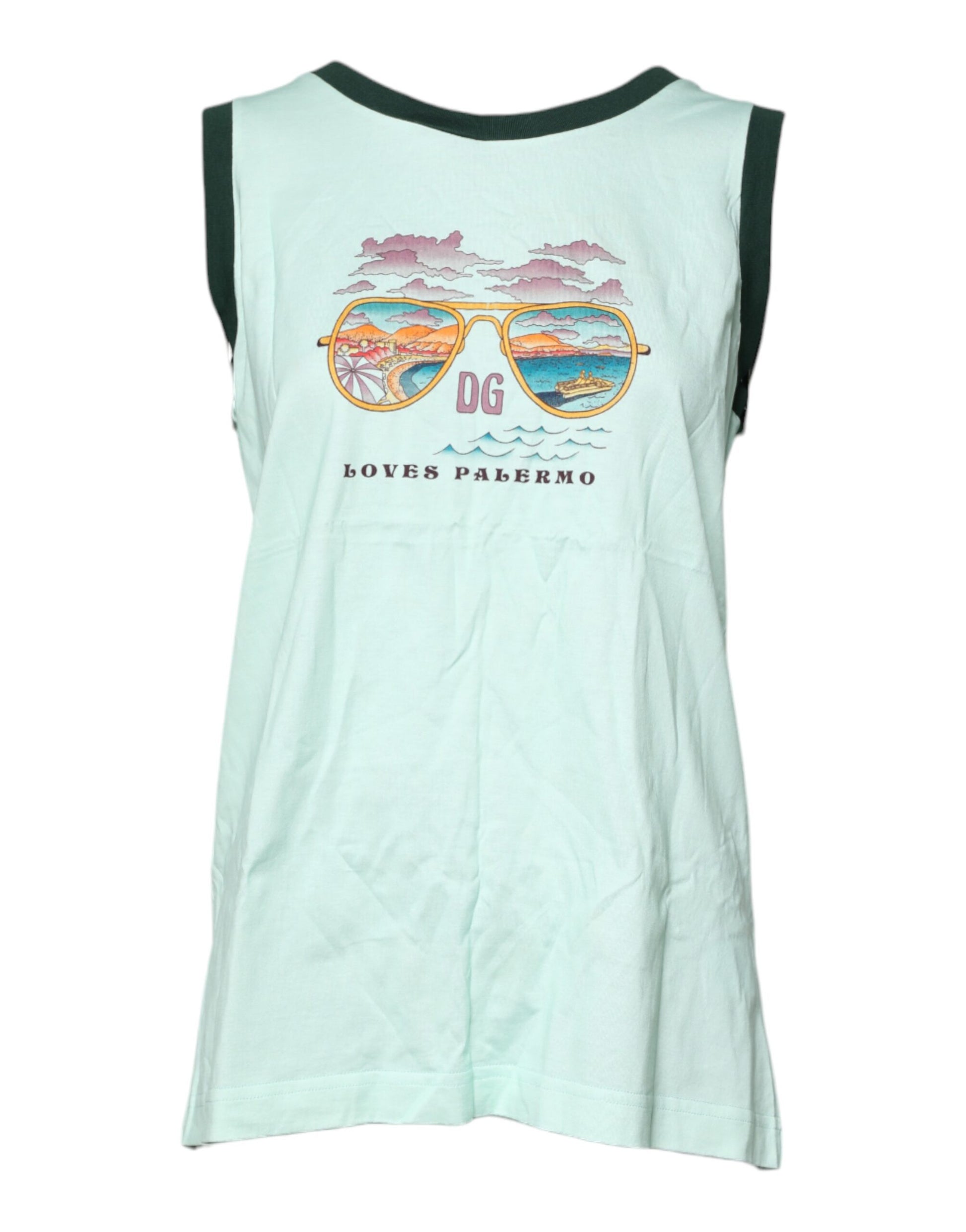 Dolce & Gabbana Light Green Graphic Print Sleeveless Tank T-shirt Dolce & Gabbana