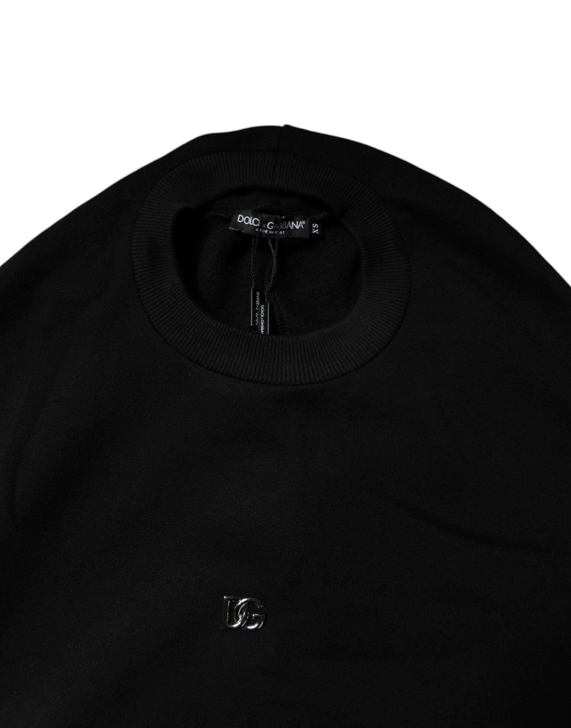 Dolce & Gabbana Black Cotton Crew Neck Sweatshirt Sweater Dolce & Gabbana