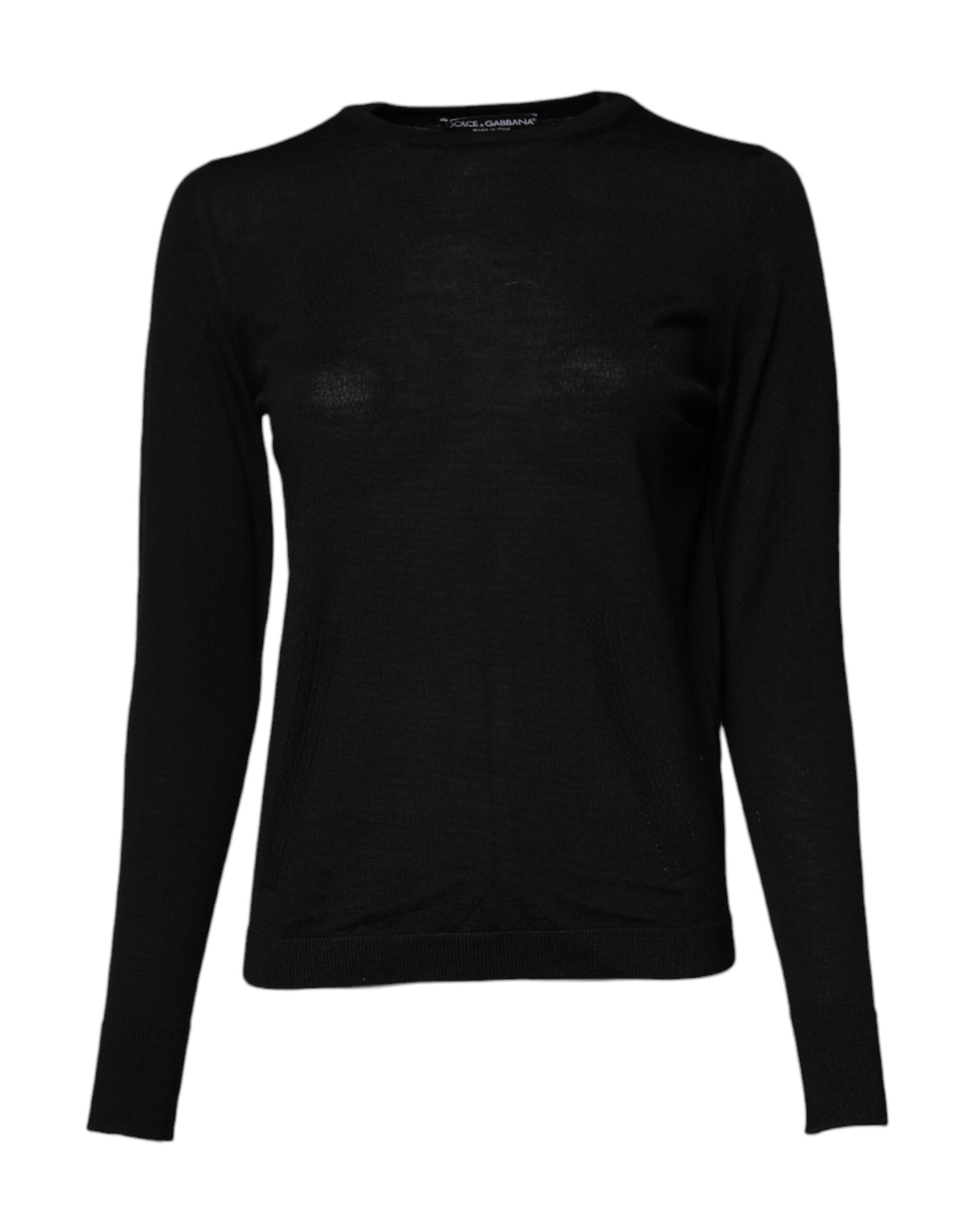 Dolce & Gabbana Black Wool Knit Crew Neck Pullover Sweater Dolce & Gabbana
