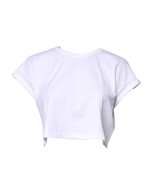 Dolce & Gabbana White Cotton Crew Neck Cropped T-shirt Top Dolce & Gabbana