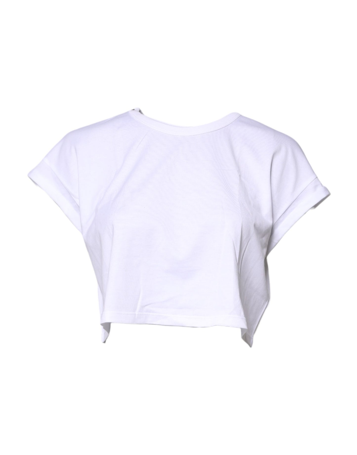 Dolce & Gabbana White Cotton Crew Neck Cropped T-shirt Top Dolce & Gabbana