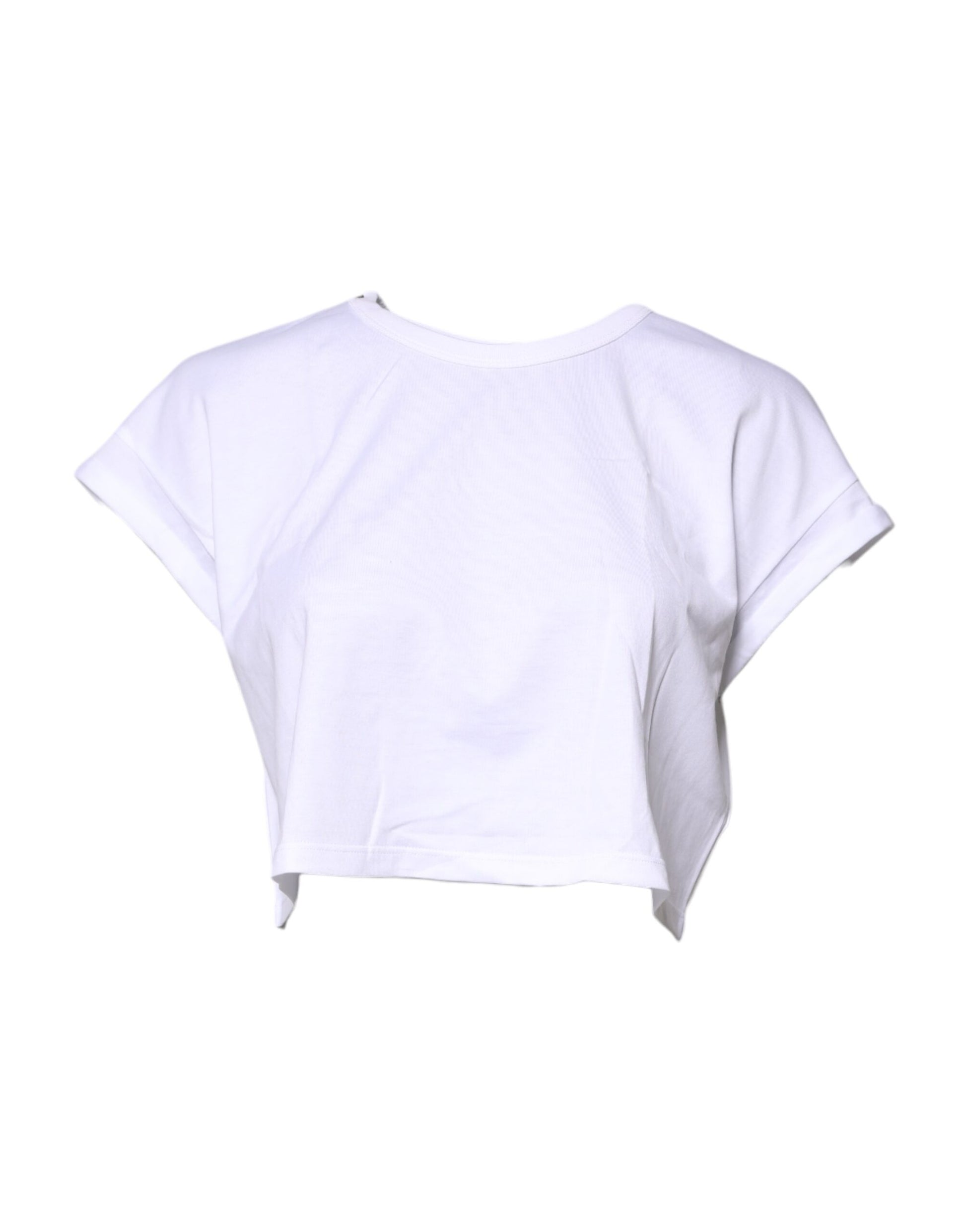 Dolce & Gabbana White Cotton Crew Neck Cropped T-shirt Top Dolce & Gabbana