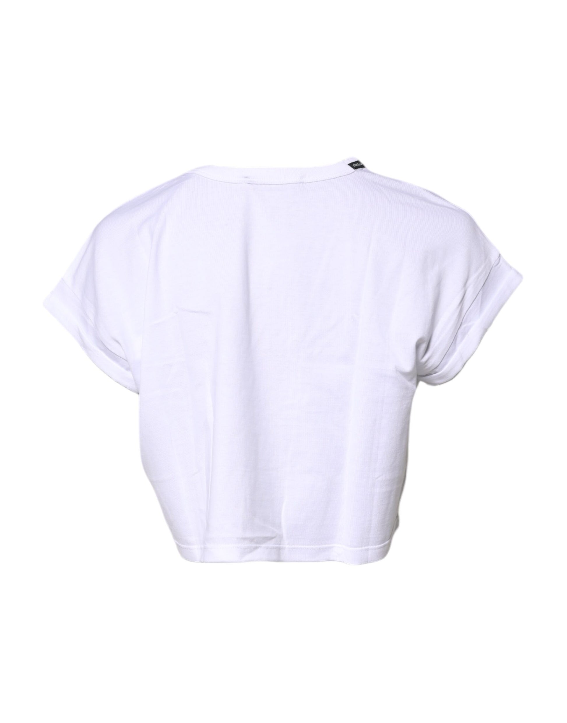 Dolce & Gabbana White Cotton Crew Neck Cropped T-shirt Top Dolce & Gabbana
