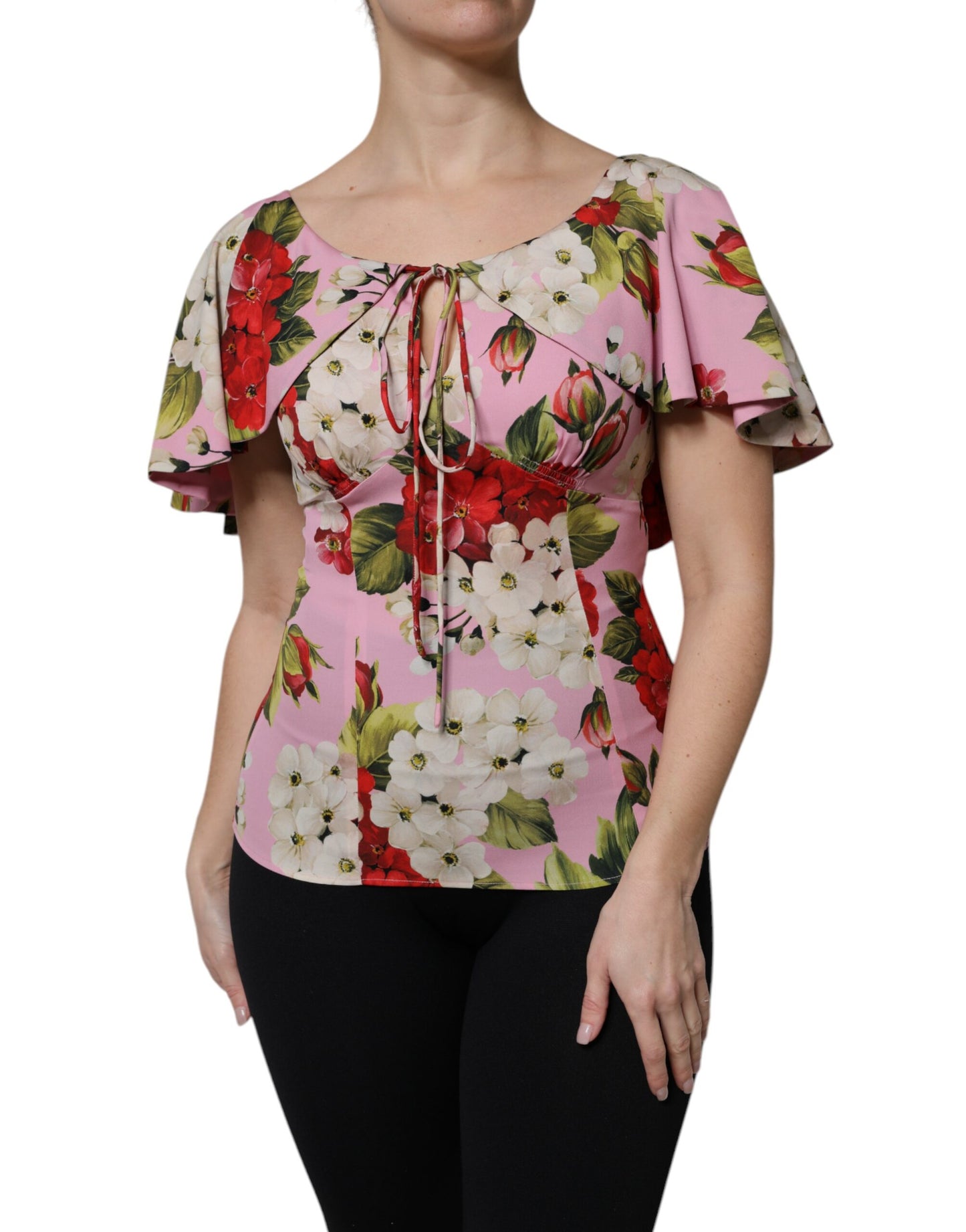 Dolce & Gabbana Pink Floral Silk Short Sleeves Blouse Top Dolce & Gabbana