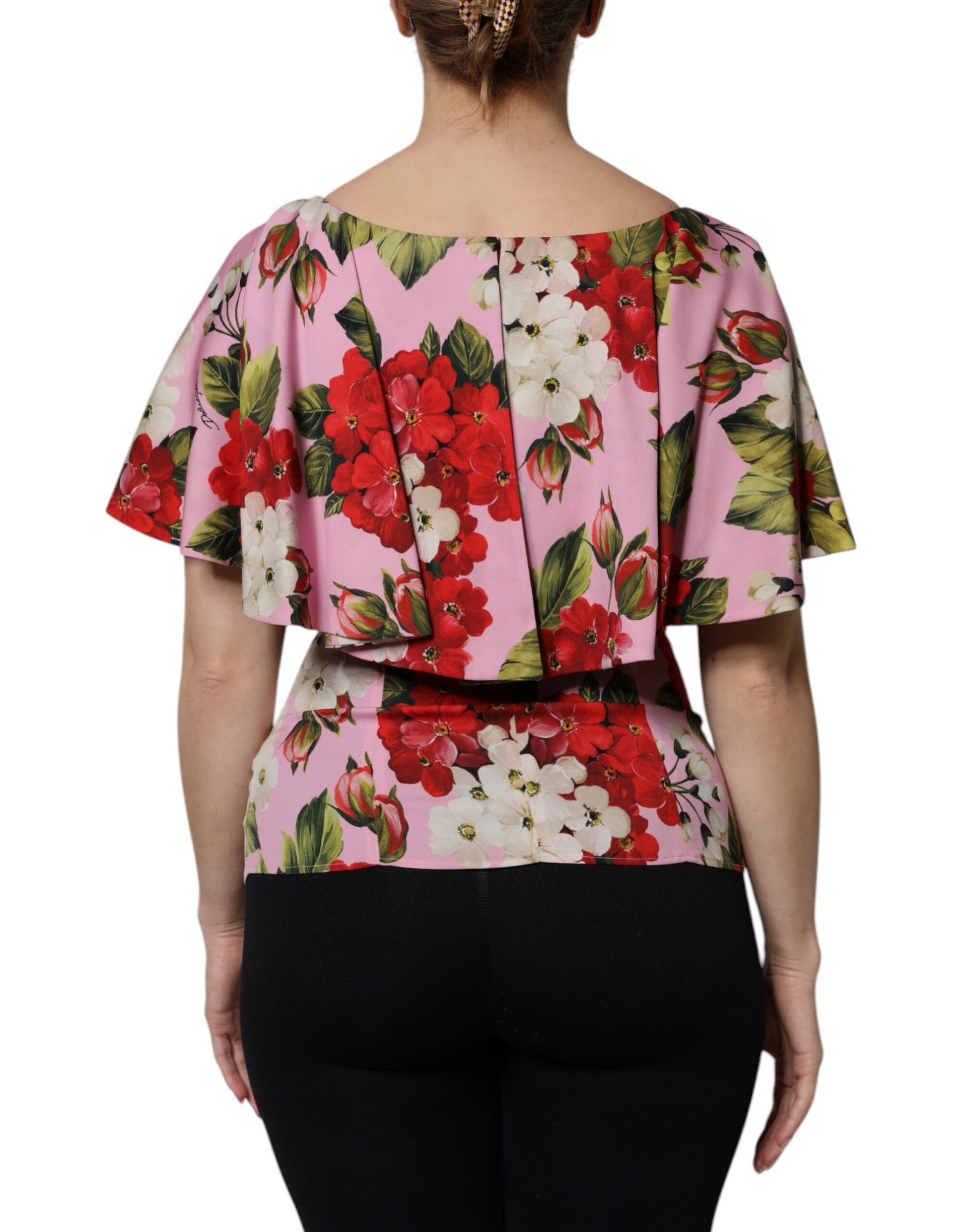 Dolce & Gabbana Pink Floral Silk Short Sleeves Blouse Top Dolce & Gabbana