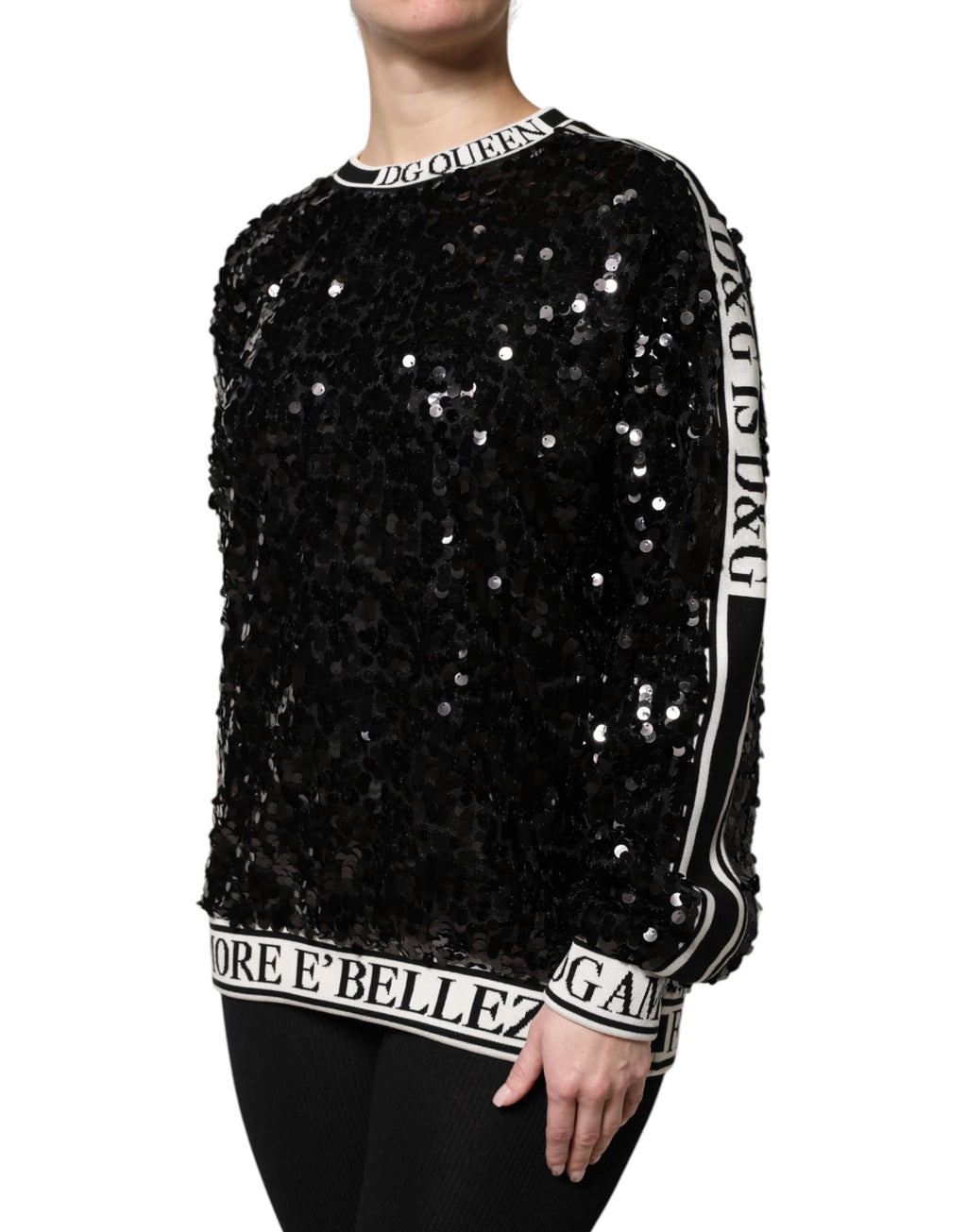 Dolce & Gabbana Black DG Queen Sequin Pullover Sweater - Eljoys Fashion 