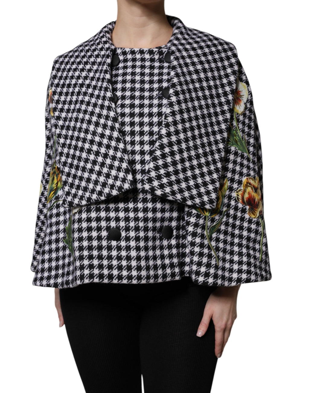 Dolce & Gabbana Black White Monochrome Patterned Floral Cape Jacket - Eljoys Fashion 
