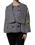 Dolce & Gabbana Black White Monochrome Patterned Floral Cape Jacket - Eljoys Fashion 