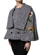 Dolce & Gabbana Black White Monochrome Patterned Floral Cape Jacket - Eljoys Fashion 
