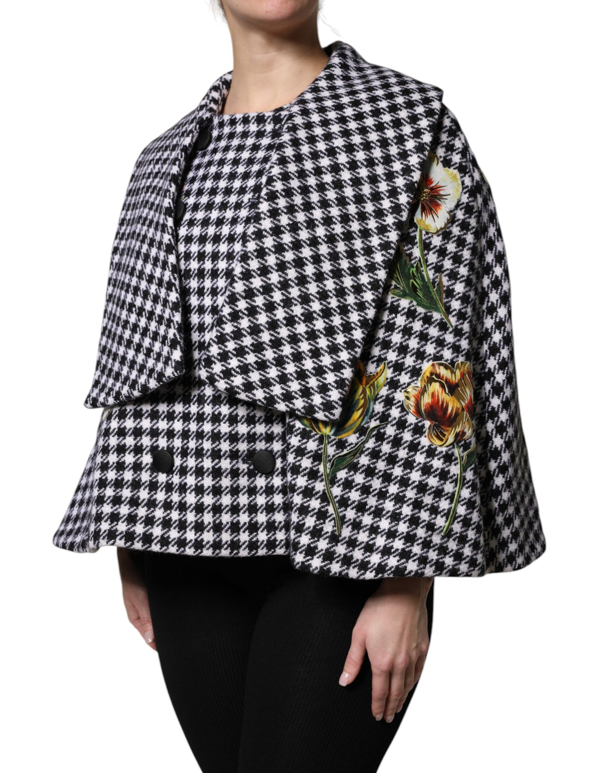Dolce & Gabbana Black White Monochrome Patterned Floral Cape Jacket - Eljoys Fashion 