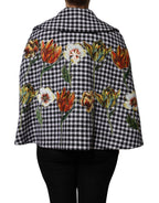 Dolce & Gabbana Black White Monochrome Patterned Floral Cape Jacket - Eljoys Fashion 