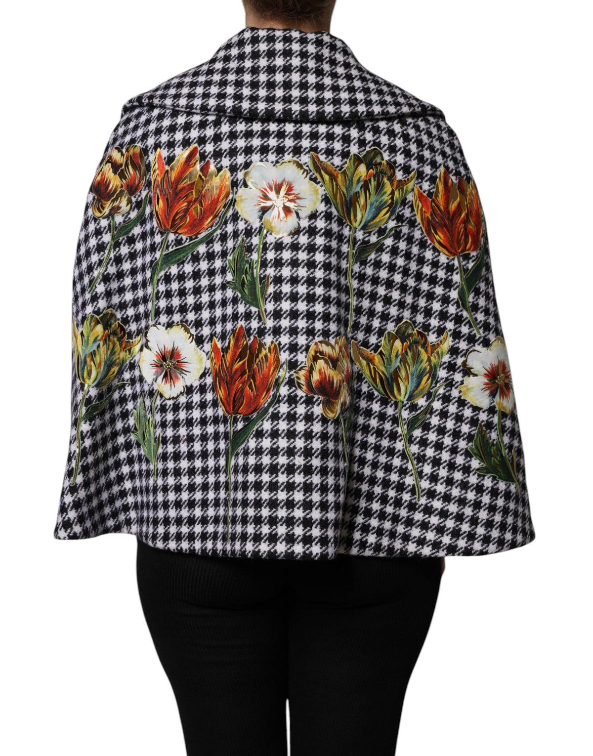 Dolce & Gabbana Black White Monochrome Patterned Floral Cape Jacket - Eljoys Fashion 