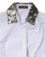 Dolce & Gabbana White Cotton Long Sleeves Sequin Shirt Top