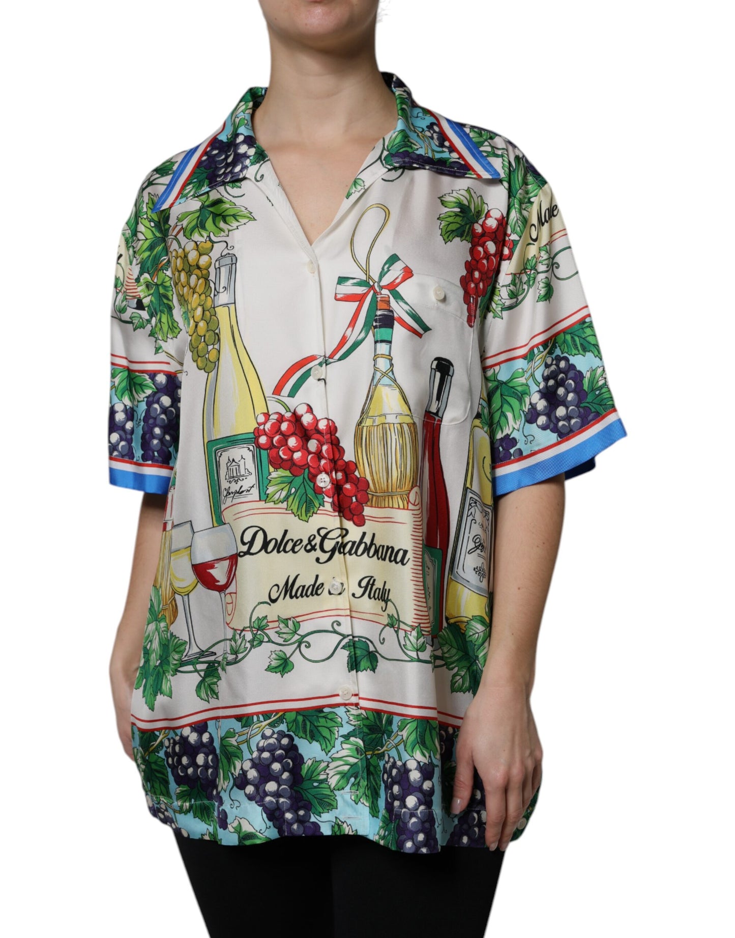 Dolce & Gabbana Multicolor Short Sleeve Silk Food Shirt Top Dolce & Gabbana