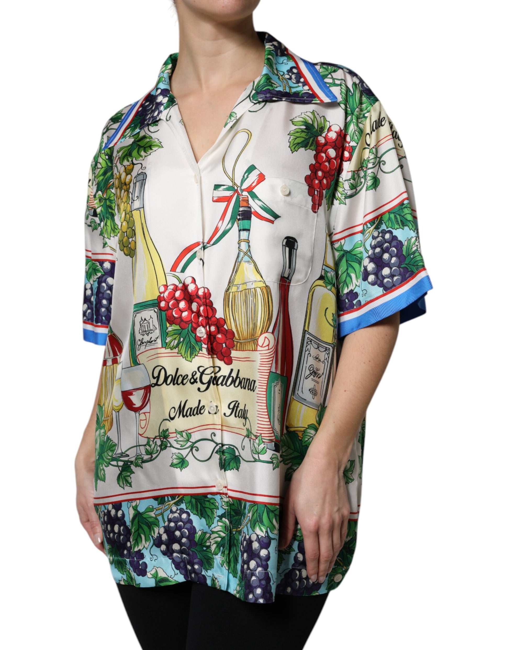 Dolce & Gabbana Multicolor Short Sleeve Silk Food Shirt Top Dolce & Gabbana