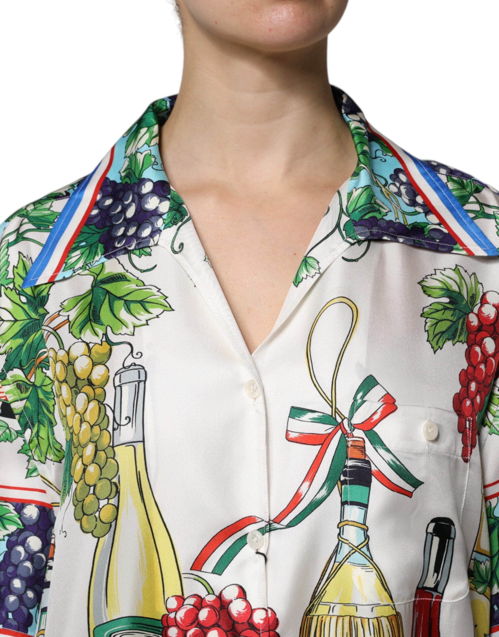 Dolce & Gabbana Multicolor Short Sleeve Silk Food Shirt Top Dolce & Gabbana