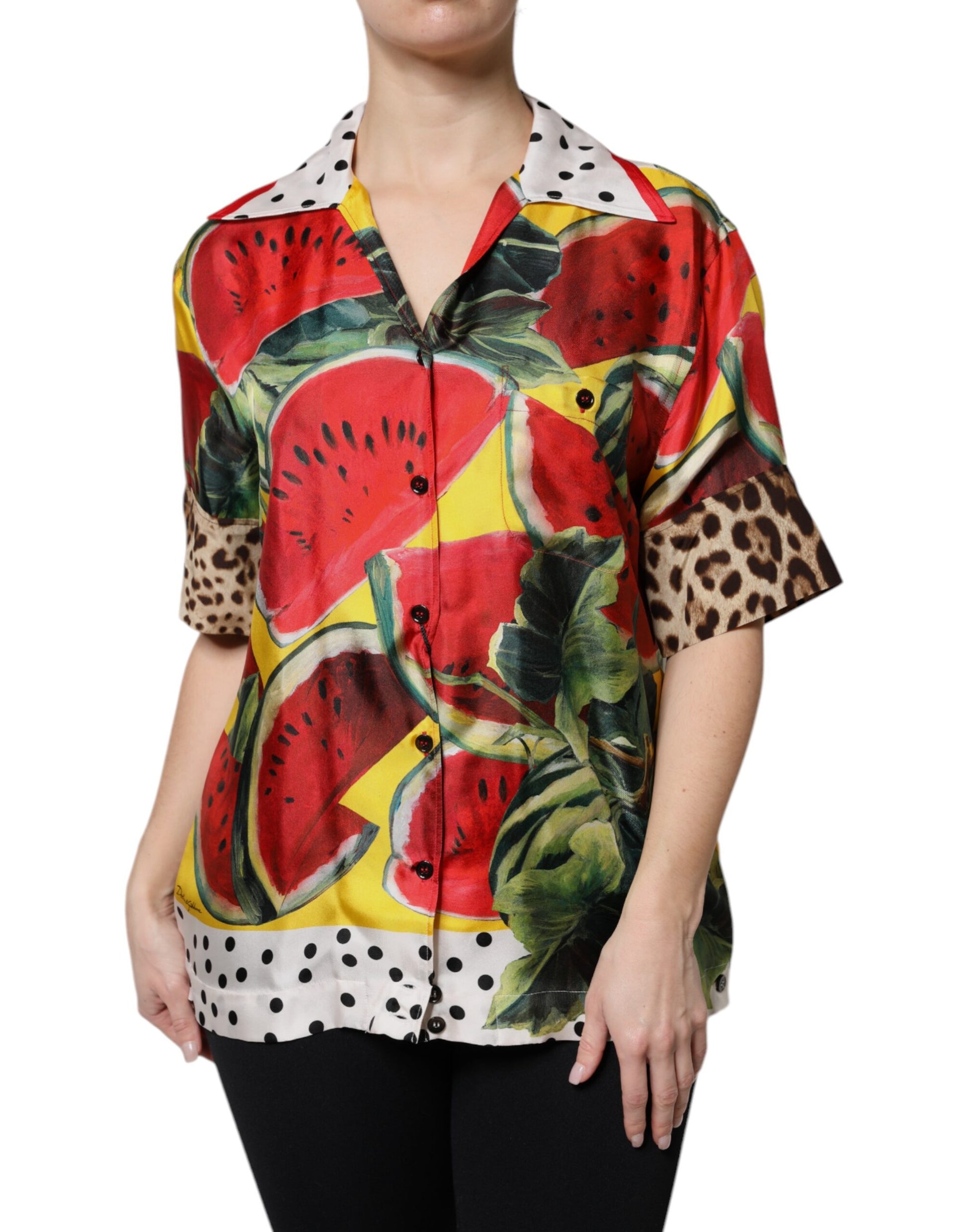 Dolce & Gabbana Multicolor Watermelon Collared Shirt Top Dolce & Gabbana