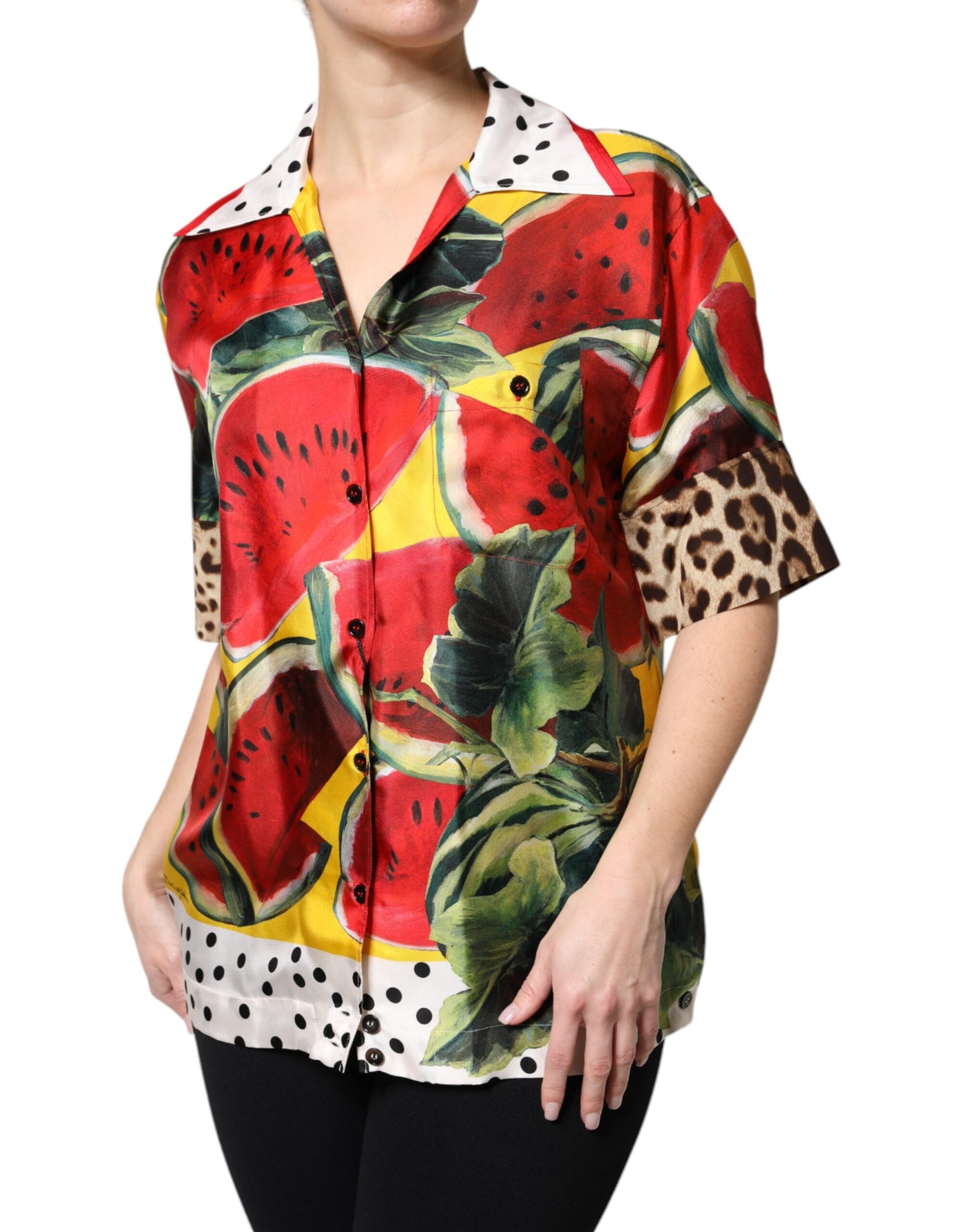 Dolce & Gabbana Multicolor Watermelon Collared Shirt Top Dolce & Gabbana