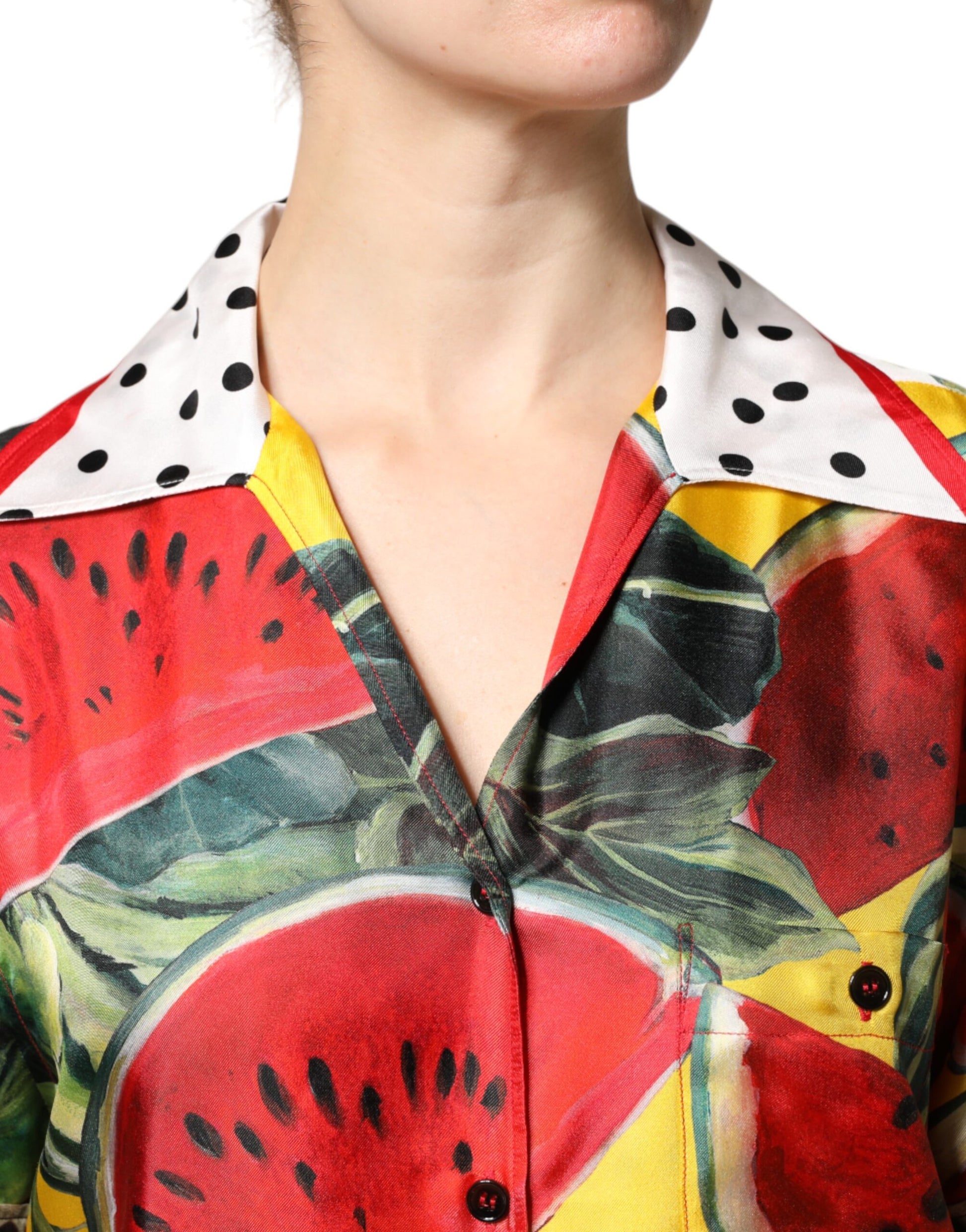 Dolce & Gabbana Multicolor Watermelon Collared Shirt Top Dolce & Gabbana