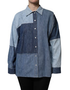 Dolce & Gabbana Blue Cotton Button Up Collared Long Sleeve Top - Eljoys Fashion 