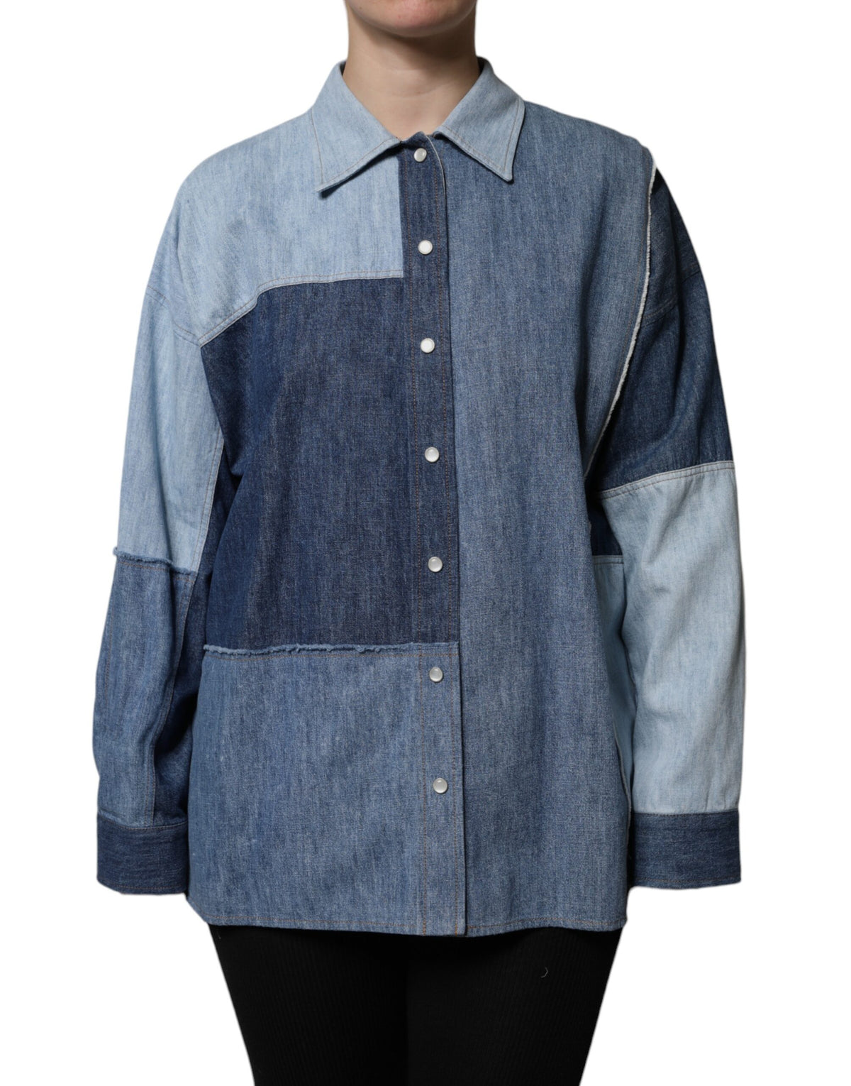 Dolce & Gabbana Blue Cotton Button Up Collared Long Sleeve Top - Eljoys Fashion 