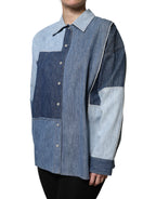 Dolce & Gabbana Blue Cotton Button Up Collared Long Sleeve Top - Eljoys Fashion 