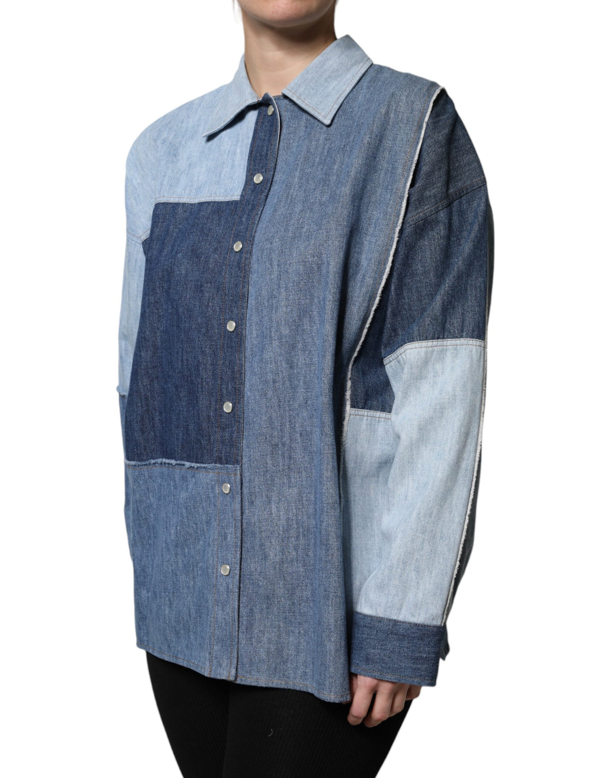 Dolce & Gabbana Blue Cotton Button Up Collared Long Sleeve Top - Eljoys Fashion 