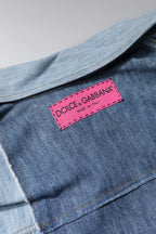 Dolce & Gabbana Blue Cotton Button Up Collared Long Sleeve Top - Eljoys Fashion 