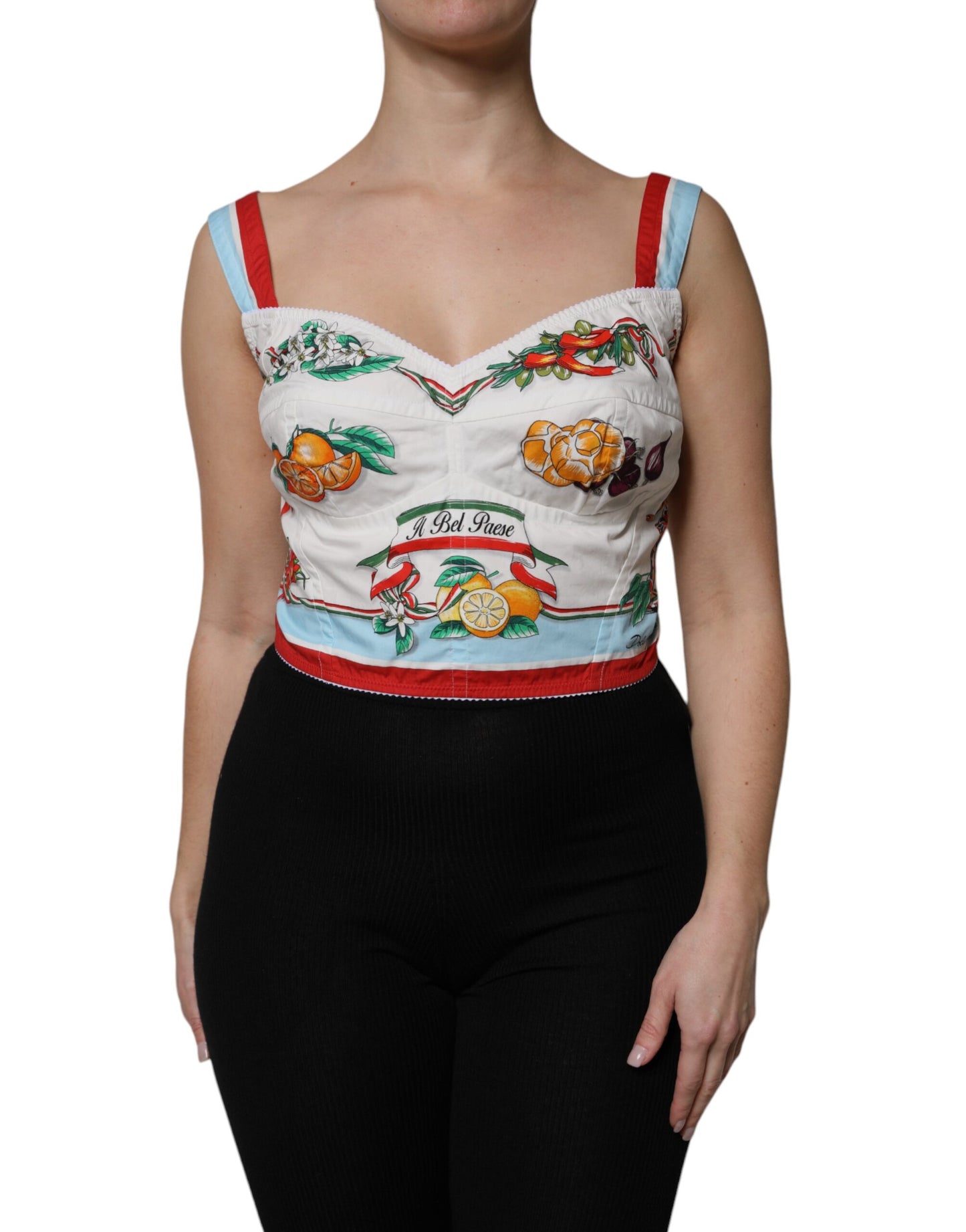 Dolce & Gabbana White Vegetable Print Sweetheart Cropped Top Dolce & Gabbana