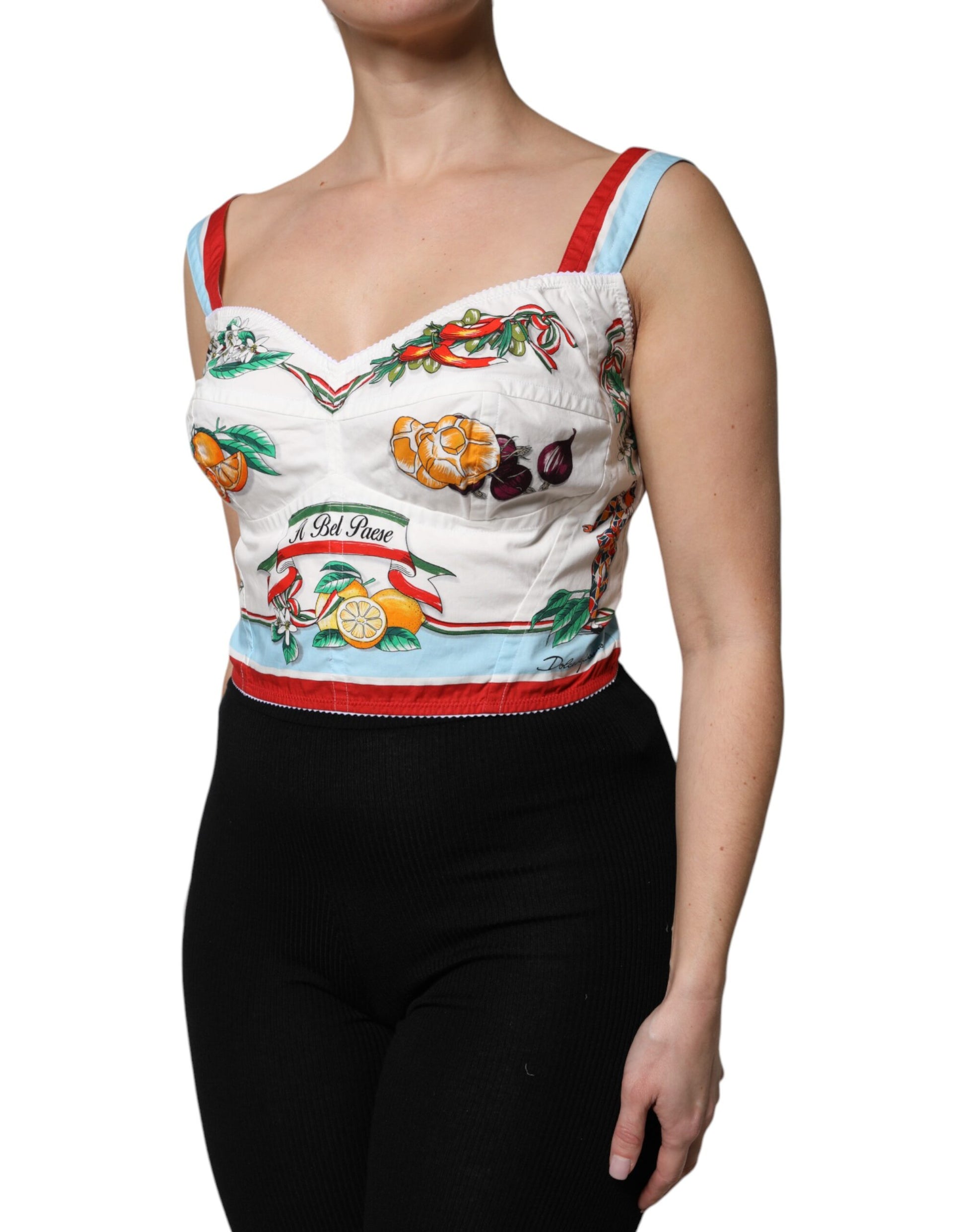 Dolce & Gabbana White Vegetable Print Sweetheart Cropped Top Dolce & Gabbana