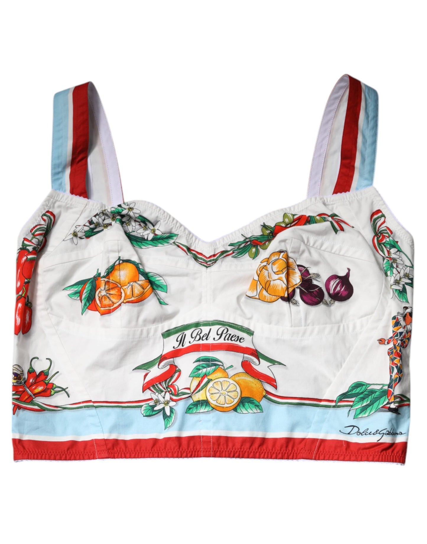 Dolce & Gabbana White Vegetable Print Sweetheart Cropped Top Dolce & Gabbana