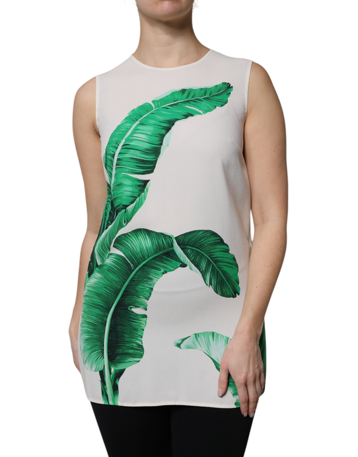 Dolce & Gabbana White Banana Leaf Print Round Neck Tank Top Dolce & Gabbana