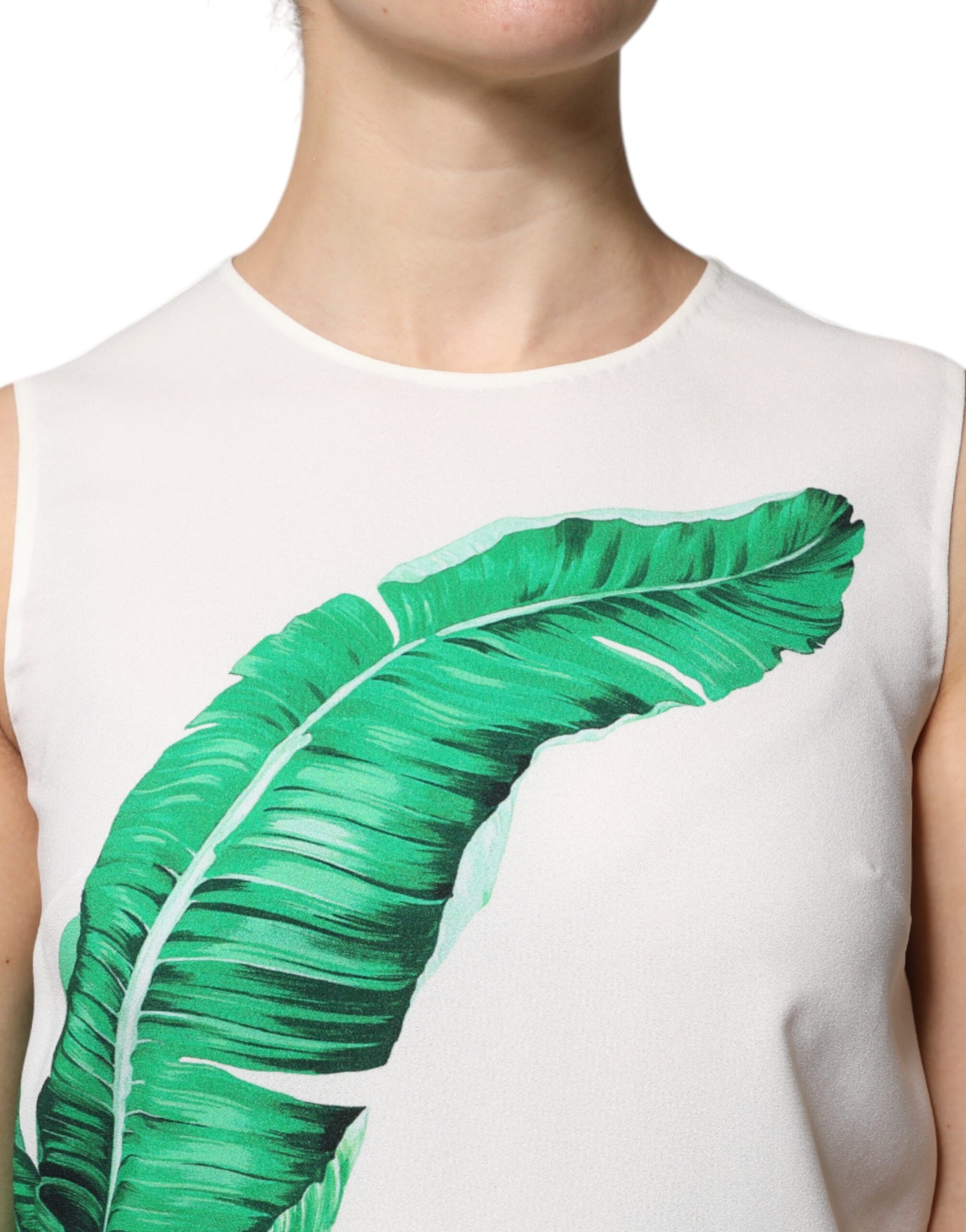 Dolce & Gabbana White Banana Leaf Print Round Neck Tank Top Dolce & Gabbana