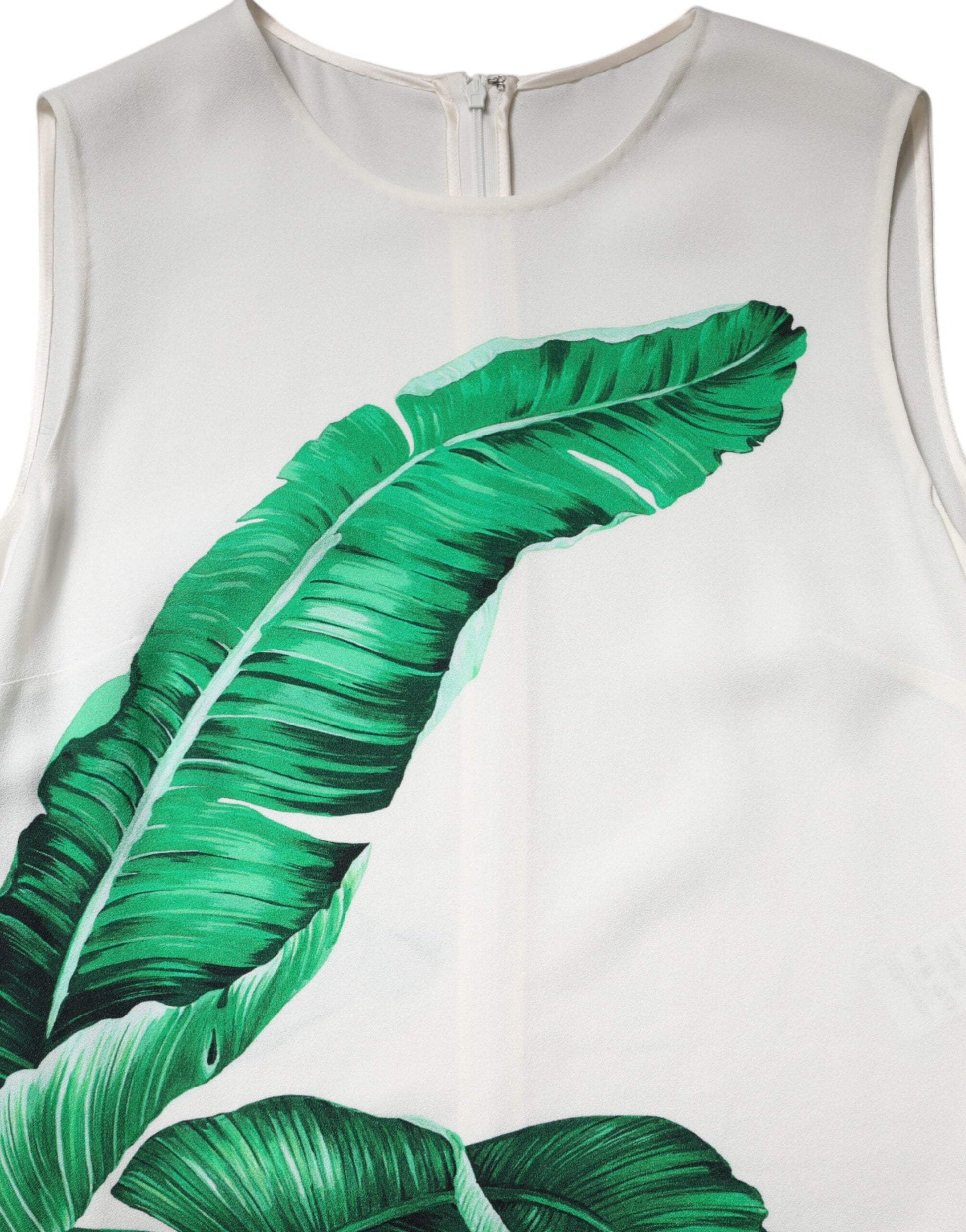 Dolce & Gabbana White Banana Leaf Print Round Neck Tank Top Dolce & Gabbana