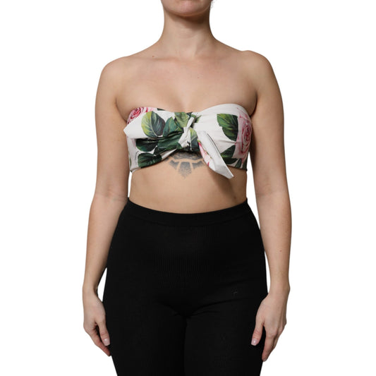 Dolce & Gabbana White Floral Print Cropped Bustier Corset Top Dolce & Gabbana