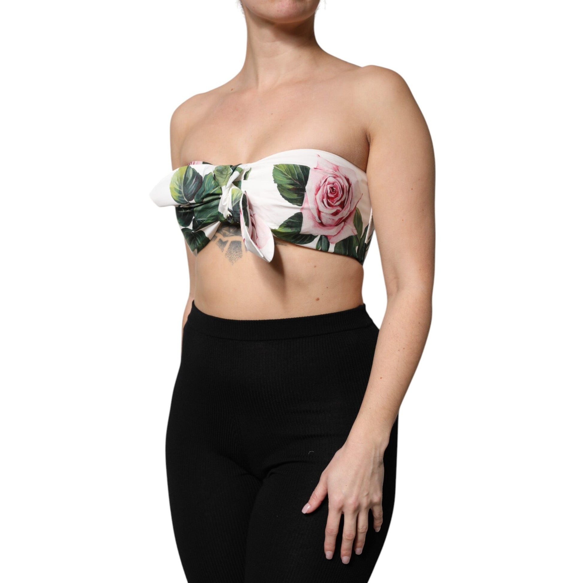 Dolce & Gabbana White Floral Print Cropped Bustier Corset Top Dolce & Gabbana