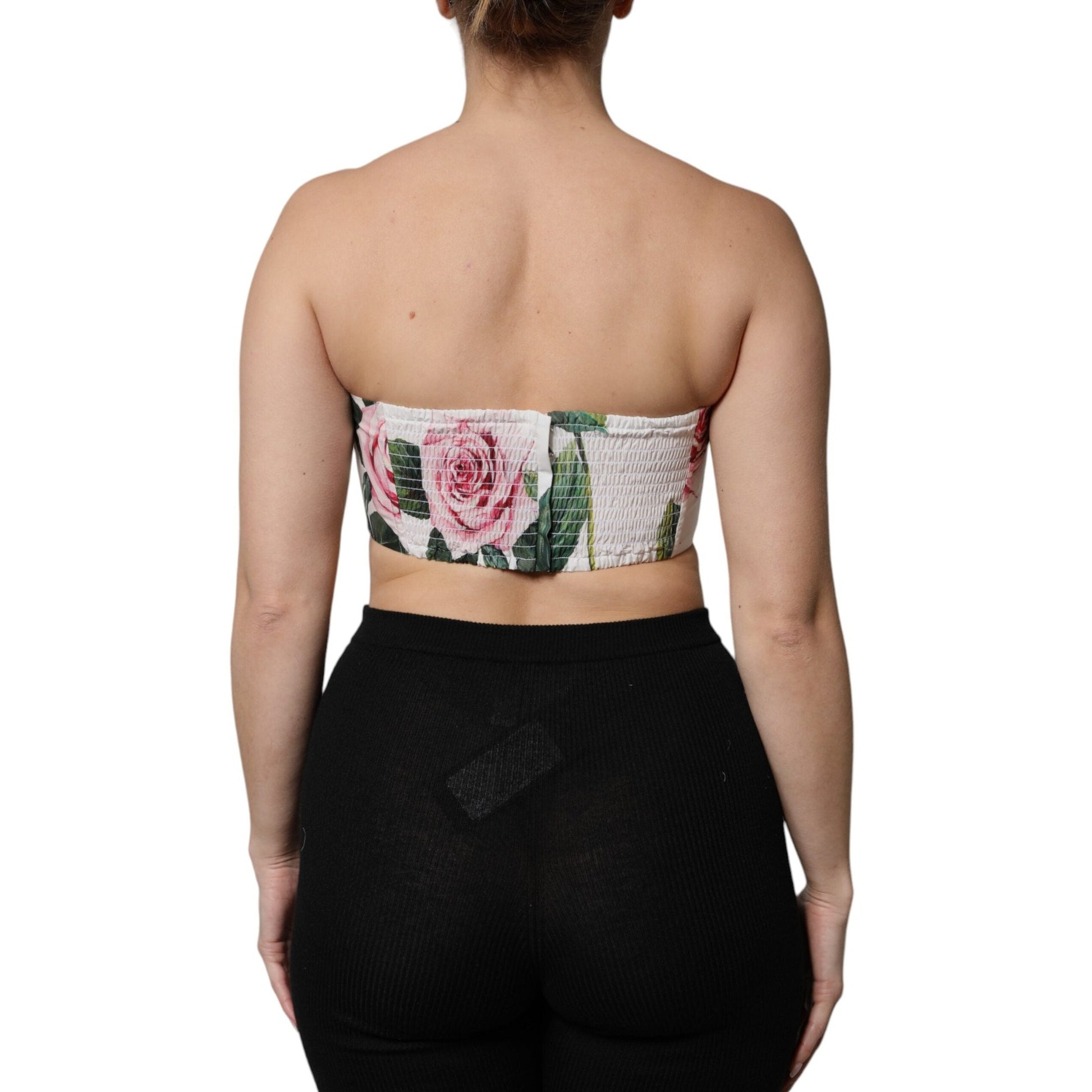 Dolce & Gabbana White Floral Print Cropped Bustier Corset Top Dolce & Gabbana