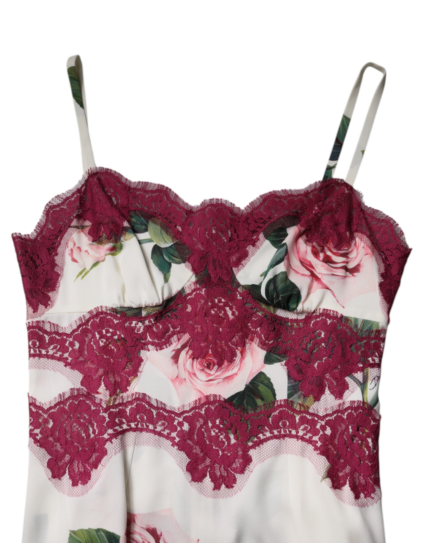 Dolce & Gabbana White Rose Print Satin Lace Tank Top Lingerie Dolce & Gabbana