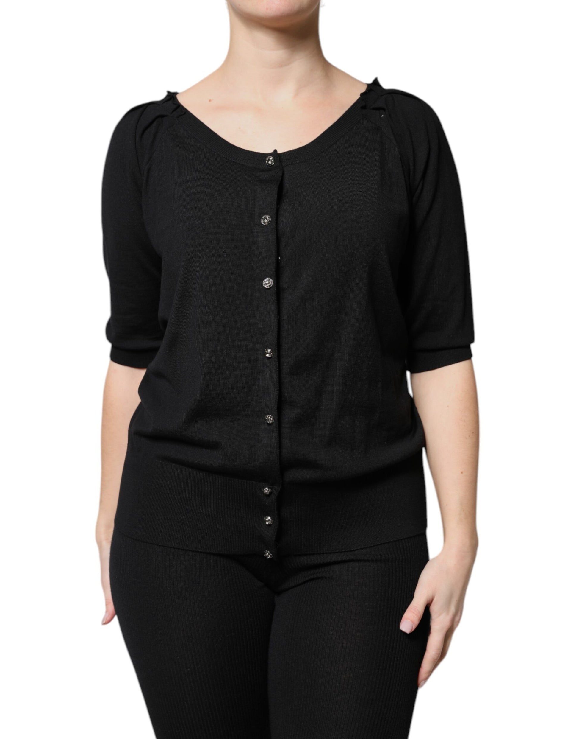 Dolce & Gabbana Black Button Down Short Sleeve Blouse Top Dolce & Gabbana