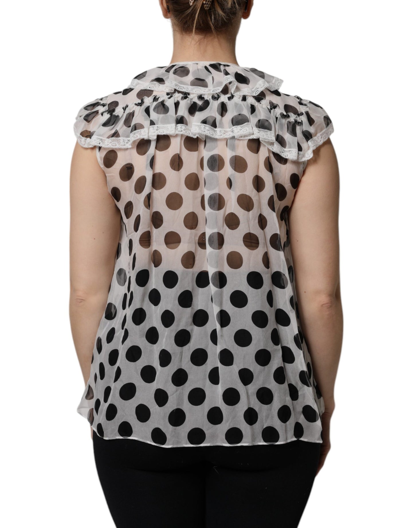 Dolce & Gabbana White Black Polka Dot Cotton Sleeveless Top Dolce & Gabbana