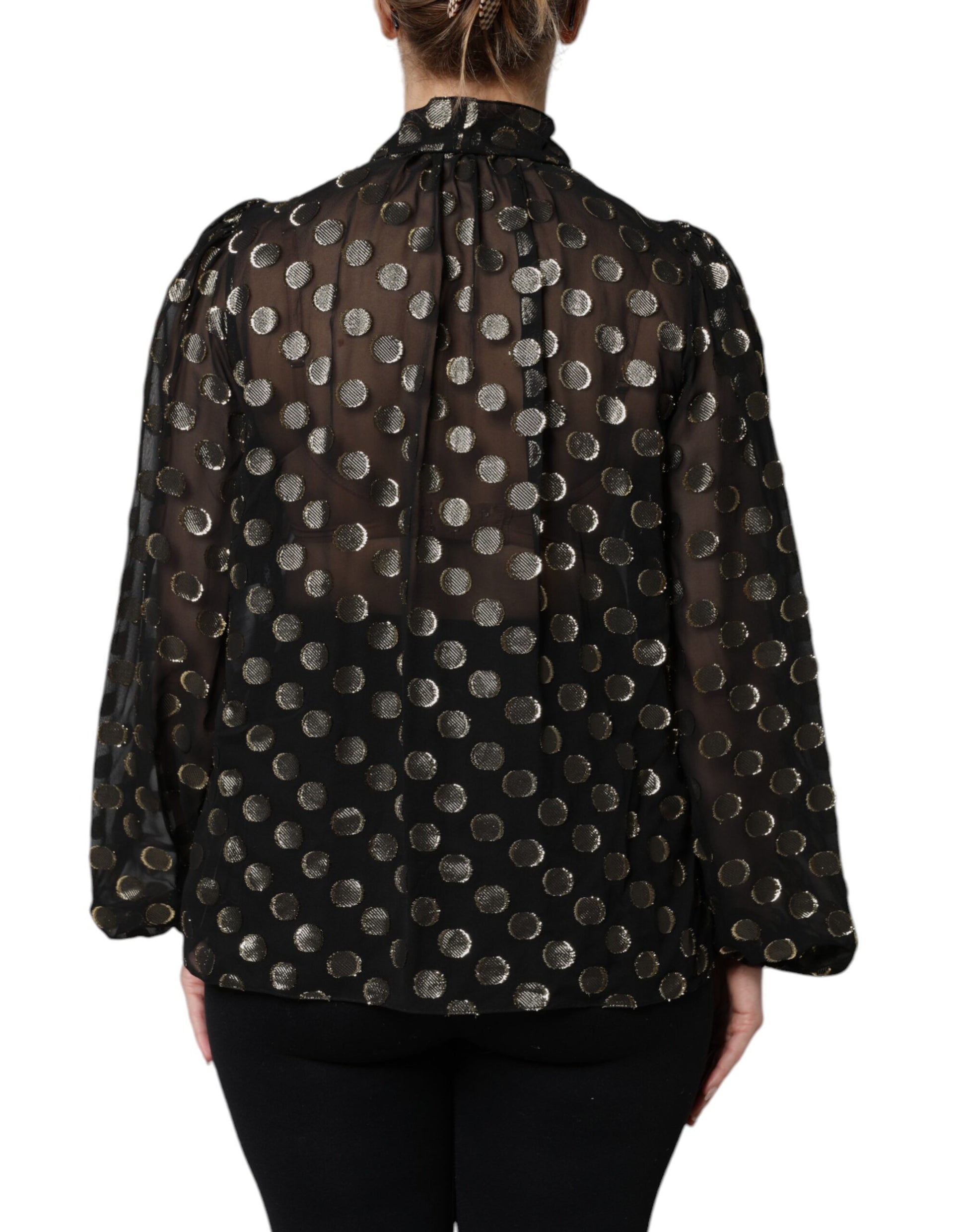 Dolce & Gabbana Black Sheer Tied Neck Polka Dots Blouse Top Dolce & Gabbana